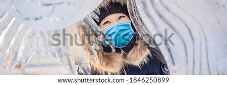 Stock photo: Beautiful Smiling Young Woman Among The Ice In Wintertime Outdoor Winter Concept