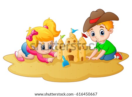 Stock photo: Young Boys Are Enjoying Playing At The Beach And Building Figure