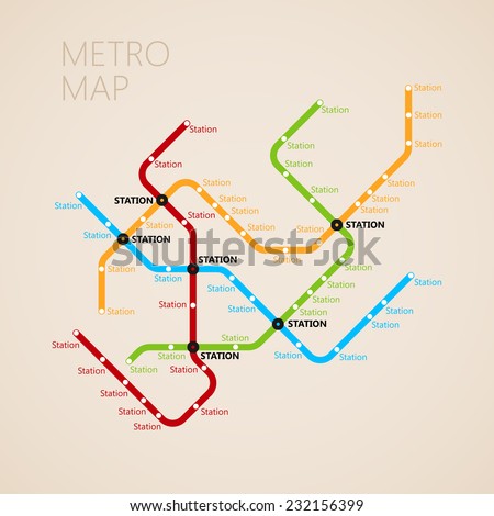 [[stock_photo]]: Metro Map Vector Rapid Transit Illustration Colorful Background With Stations