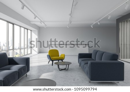 Foto stock: Clean Dark Interior With Reception And Row Of Chairs 3d Rendering