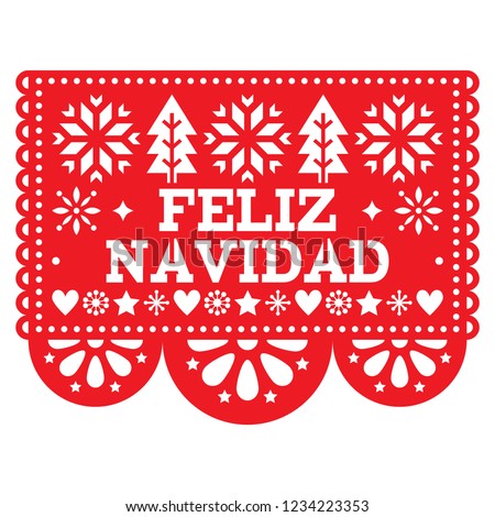 Stockfoto: Feliz Navidad Papel Picado Vector Design Mexican Xmas Greeting Card Red And White Paper Garland De