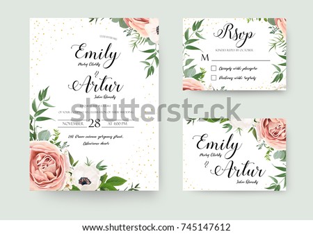 Stock fotó: Wedding Floral Watercolor Style Invite Invitation Save The Date Card Design With Forest Greenery H