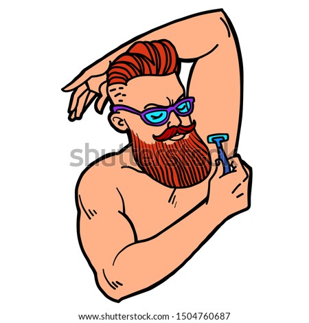 Bearded Hipster Man Shaves His Armpit With A Razor Isolate On White Background Stok fotoğraf © rogistok