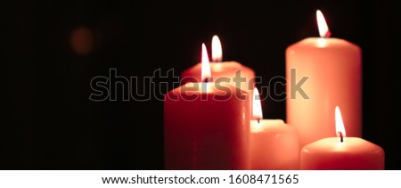 Foto stock: Aromatic Orange Floral Candles Set At Night Christmas New Year