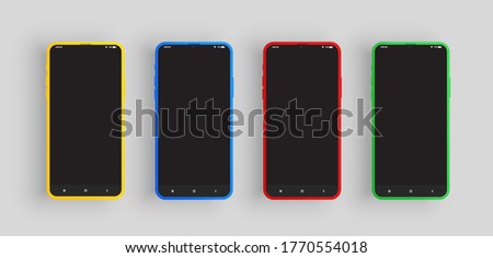 Stok fotoğraf: Realistic Yellow Blue Red And Green Smartphone Set With Ui Ve