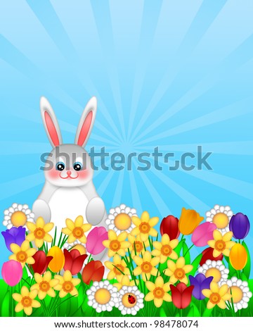 Foto stock: White Easter Bunny Amongst Colorful Tulips