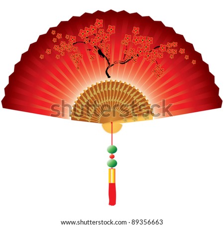 Stock photo: Red Chinese Fan With Tassel Illustration