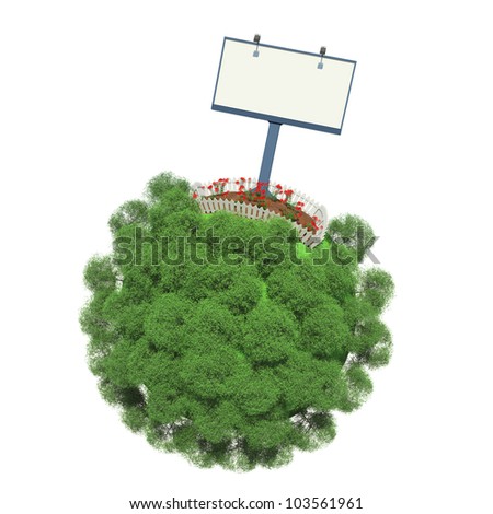 Plot Of Land Fenced On A Small Green Planet Advertising Stand Next To The Fence [[stock_photo]] © cherezoff
