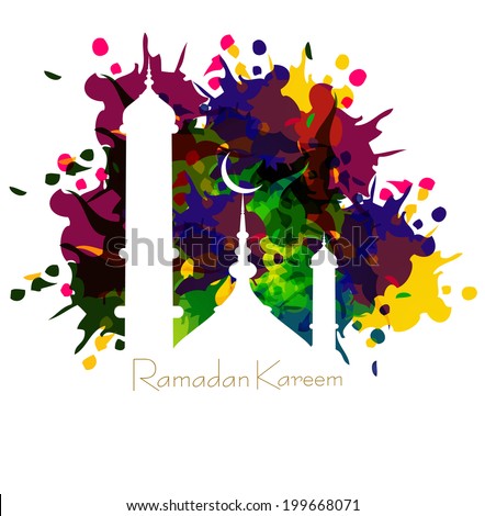 ストックフォト: Ramadan Kareem Card With Nice Grungy Colorful Mosque And White B