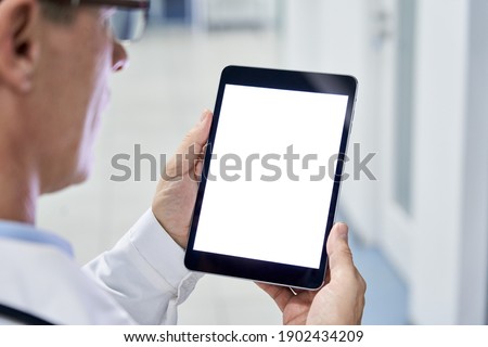 Stock photo: Business Man Holding Digital Tablet Blank Screen On White Backg
