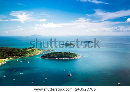 Foto stock: Tropical Ocean Landscape With Koh Kaeo Island Rawai Phuket Thailand