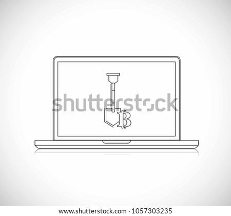 Line Illustration Bitcoins Stack And Miners Equipment On A Lap Сток-фото © alexmillos