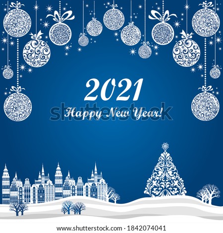 Foto stock: Sketch With Cute Christmas Tree With Blue Ribbon Bow New Year Gifts Texture Of Snowflakes Classic