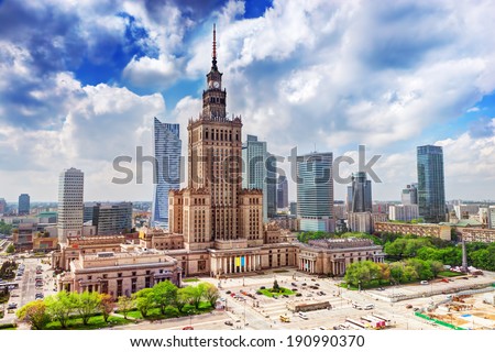 Foto stock: Aerial View Of The Business Center Of Warsaw Palace Of Science