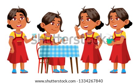 ストックフォト: Arab Muslim Girl Kindergarten Kid Poses Set Vector Kiddy Child Expression Junior For Postcard