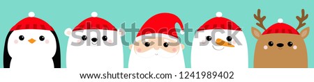 Сток-фото: Cute Vector Set With Kawaii Santa Claus Penguin Snowman Winter Clothes And Objects For Greeting C