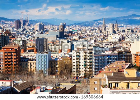 Zdjęcia stock: Top View Of Picturesque Barcelona Cityscape In Cloudy Day From B