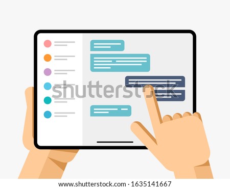 Tablet Mockup In Human Hand Chat Messenger Texting Application User List Message Bubble Eps10 Ve Сток-фото © karetniy