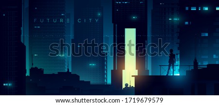 Foto stock: Futuristic Woman In Night City