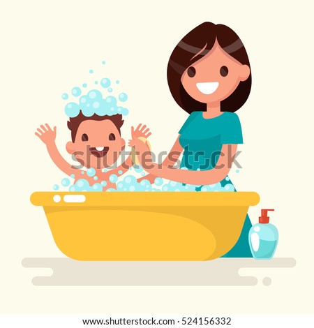 Сток-фото: Girl In Bath Isolated Woman Washing Bath And Foam Vector Illu