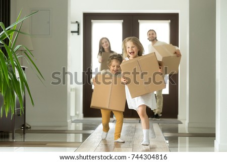 Foto stock: Man Carrying Carton Box On Moving Day