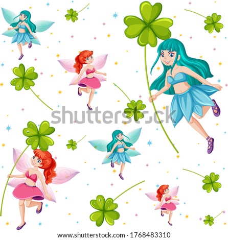 Сток-фото: Fairy Tales And Lucky Clover Theme Cartoon Style On White Backgr