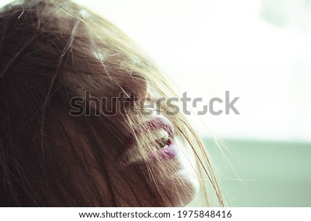 Foto stock: Beautiful Girl Mouth Breathing Abstract White Lights And Crystal