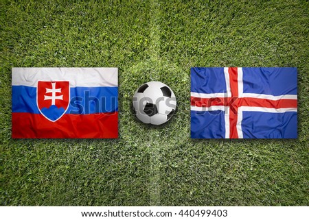 Slovakia Vs Iceland Flags On Soccer Field Stok fotoğraf © kb-photodesign