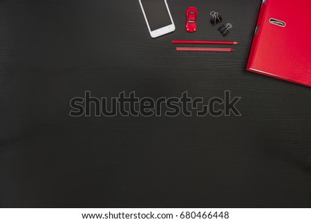 Stockfoto: Stylish Office Workplace In Black And Red On A White Background Male Strict Style Presentation Fr