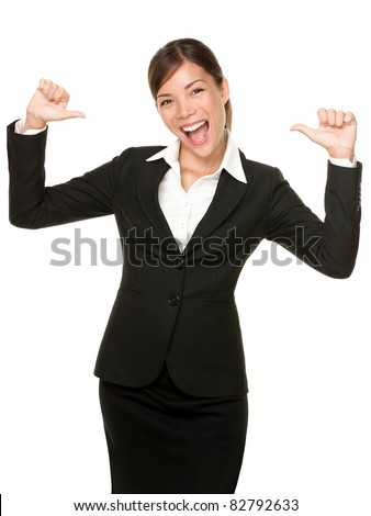 Happy Asian Woman Pointing Thumbs To Herself Foto stock © Maridav