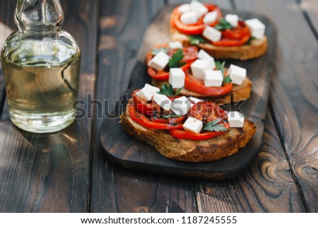 Stok fotoğraf: Italian Bruschetta Crostini With Roasted Bell Peppers And Olive Oil