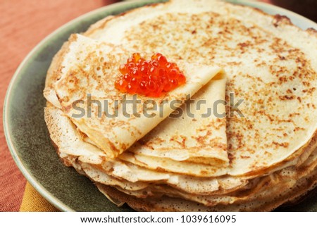 Stock photo: Sourdough Pancakes With Red Salmon Caviar