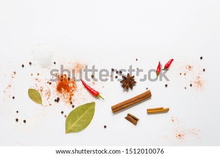 ストックフォト: Flat Lay Of Seasoning Background Spice And Herb Seasoning With Fresh And Dried