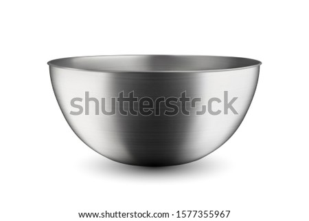 Foto d'archivio: Vector 3d Realistic Steel Chrome Silver Metal Hemisphere Circle Bowl And Whisk Closeup Isolated On