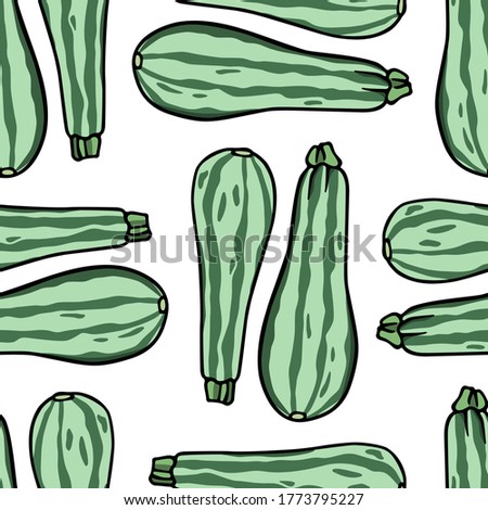 Stockfoto: Zucchini Seamless Pattern Vector Background Ripe Vegetable Zucc