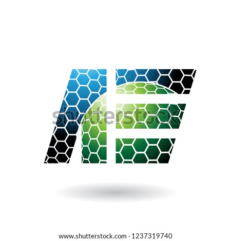ストックフォト: Blue And Green Letter A With Honeycomb Pattern Vector Illustrati