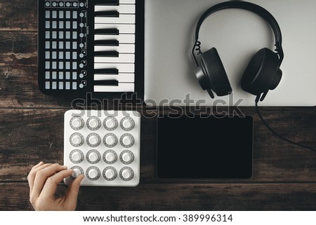 Stock photo: Tablet And Electronic Music Instruments