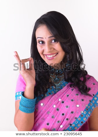 ストックフォト: Beautiful Indian Happy Woman In Pink Sari