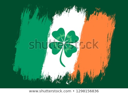 Stock fotó: Ireland Flag With Shamrock Silhouette Illustration