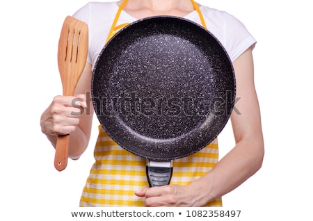 [[stock_photo]]: Portrait Of Woman In Apron Holding Frying Pan