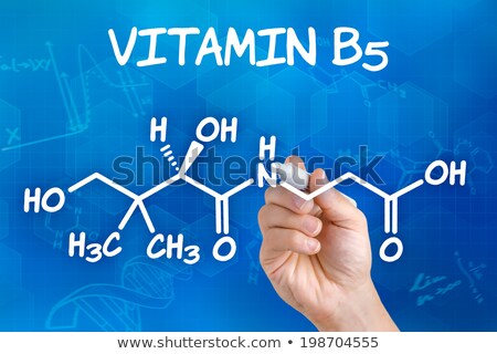 Zdjęcia stock: Hand With Pen Drawing The Chemical Formula Of Vitamin B5