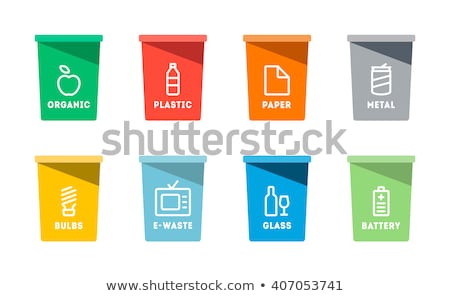 Stok fotoğraf: Recycling Bins For Paper Plastic Glass Metal Trash