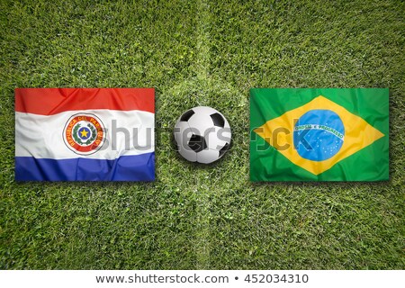 Brazil Vs Paraguay Flags On Soccer Field Stok fotoğraf © kb-photodesign