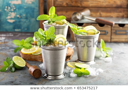 Stock photo: Mint Julep Cocktail With Bourbon Ice And Mint In Glass On Black Background