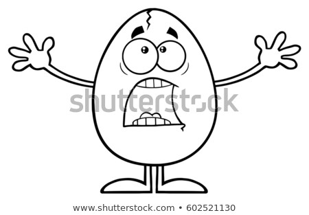 Сток-фото: Black And White Scared Cracked Egg Cartoon Mascot Character With Open Arms