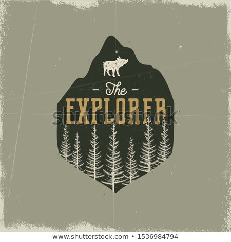 Сток-фото: Camping Wildlife Badge Mountain Adventure Emblem In Silhouette Retro Style Featuring Mountains And