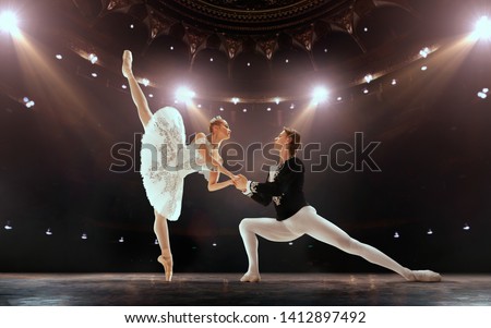 Stock photo: Young Ballerina Is Posing And Dancing Classical Ballet Against R