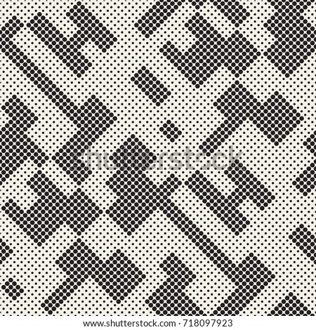 Stockfoto: Stylish Halftone Texture Endless Abstract Background With Random Size Shapes Vector Seamless Mosai