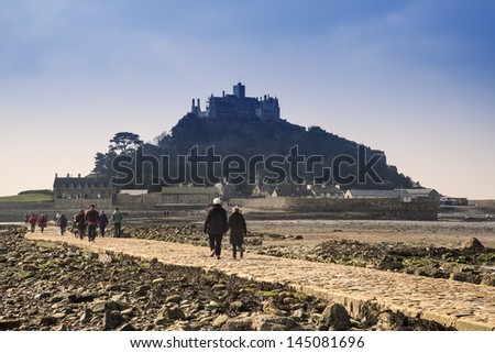 Stock photo: Landscape Of Path Revealed At Low Tide To St Michaels Mount From Marazion Cornwall England