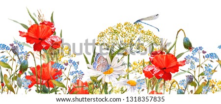 Foto stock: Wild Poppy Flowers On Summer Meadow Watercolor Painting Effect